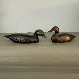 Vintage Solid Brass Duck Set 2 Miniature USA Stamped Wisconsin Heavy Patina